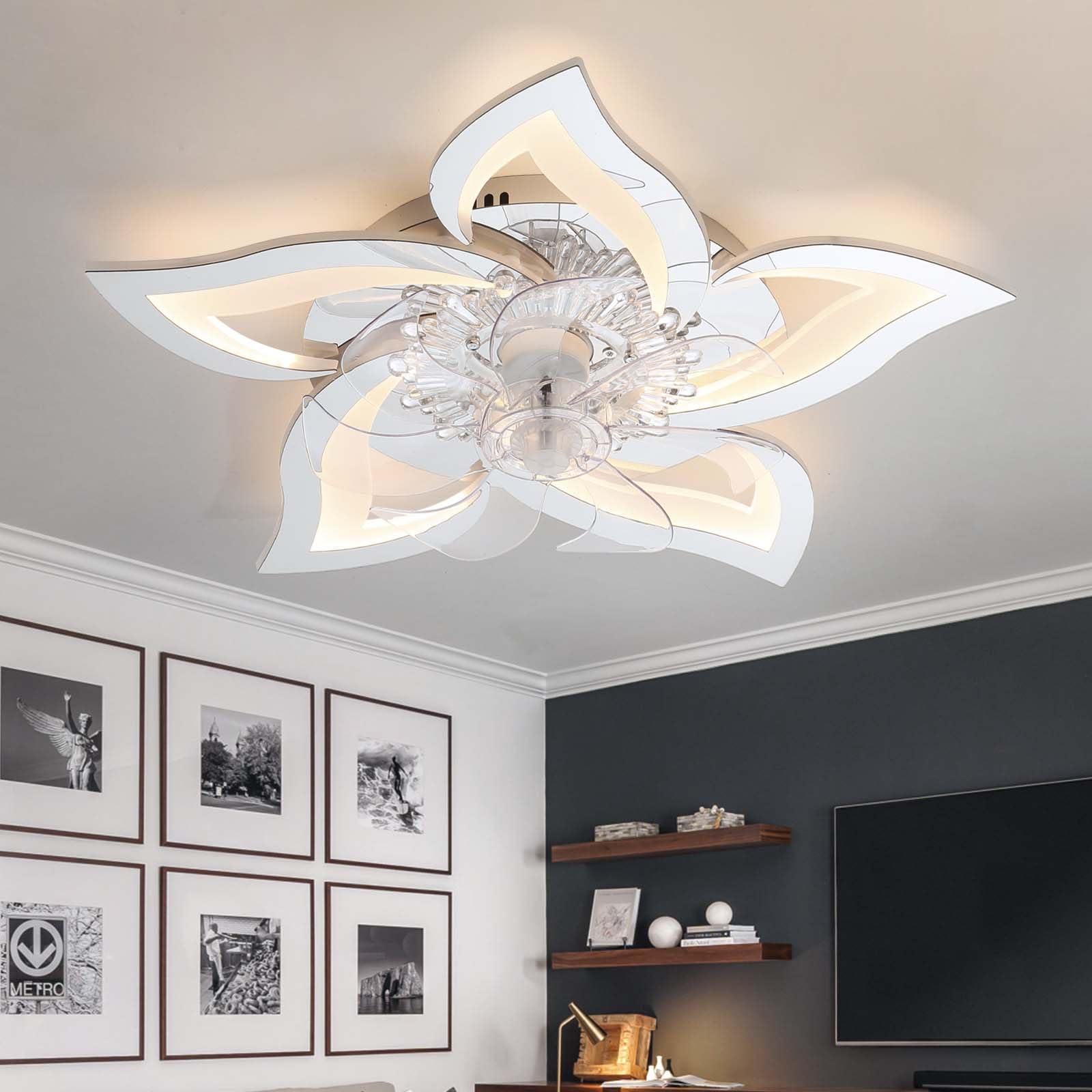 Dceinz LED Ceiling Fan Light Dimmable Reversible Modern Ceiling Light with Fan and Remote Control Silent 6 Speed Light Fan Ceiling Smart Flush Mount Outdoor for Living Room, Bedroom, Lounge