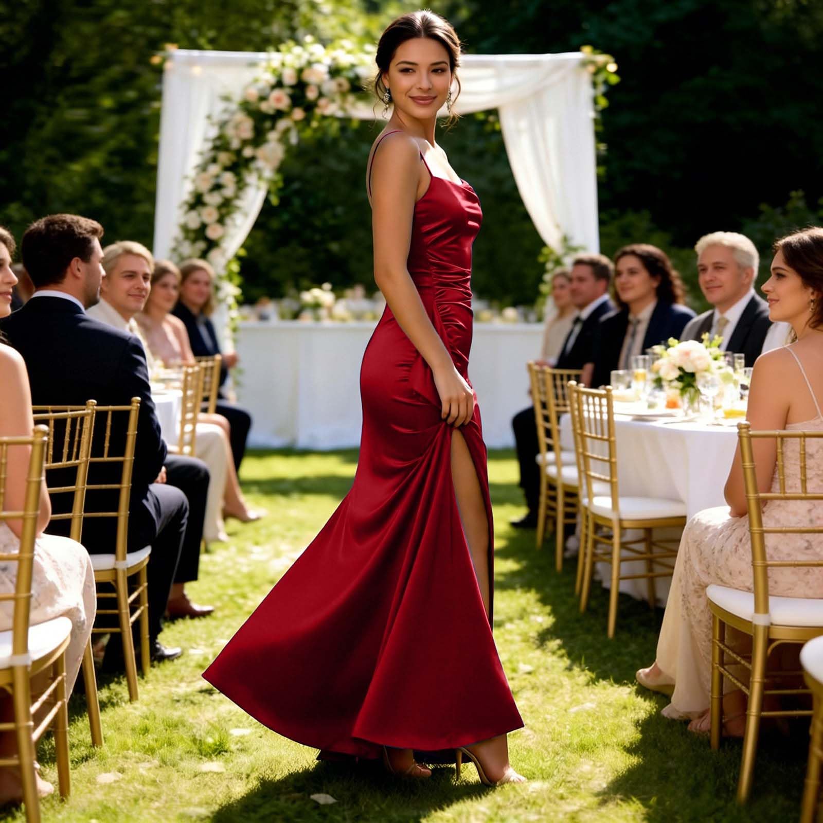 Satin Brautjungfernkleid Damen langes figurbetontes Standesamtkleid formelles edles Ballkleid klassisch zeitlos für standesamtliche Trauungen Hochzeitsfeiern Galas feierliche Familienveranstaltungen