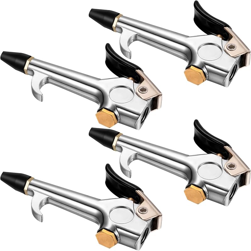 Honoson 4 piezas pistola de aire comprimido boquilla 1/4 NPT punta de seguridad de goma, negro | Gatillo de palanca para limpieza de polvo de precisión, boquilla de aire para uso en la industria de talleres de garaje, soplador con diseño de punta de goma de seguridad
