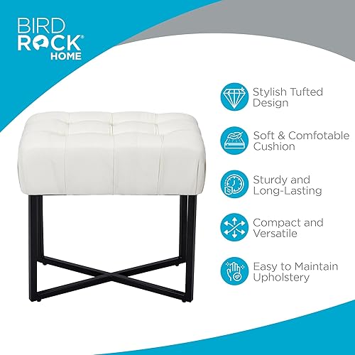 Miniatura 42 de BIRDROCK HOME Taburete rectangular copetudo con cojín acolchado suave, silla de tocador versátil para dormitorio, sala de estar, baño, asiento
