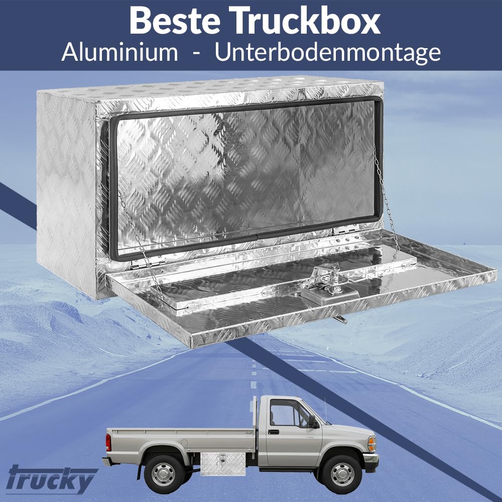 Trucky Aluminiowa skrzynka na przyczepę, 76 x 35 x 40 cm, skrzynka na narzędzia z zamkiem i kluczem, stabilna