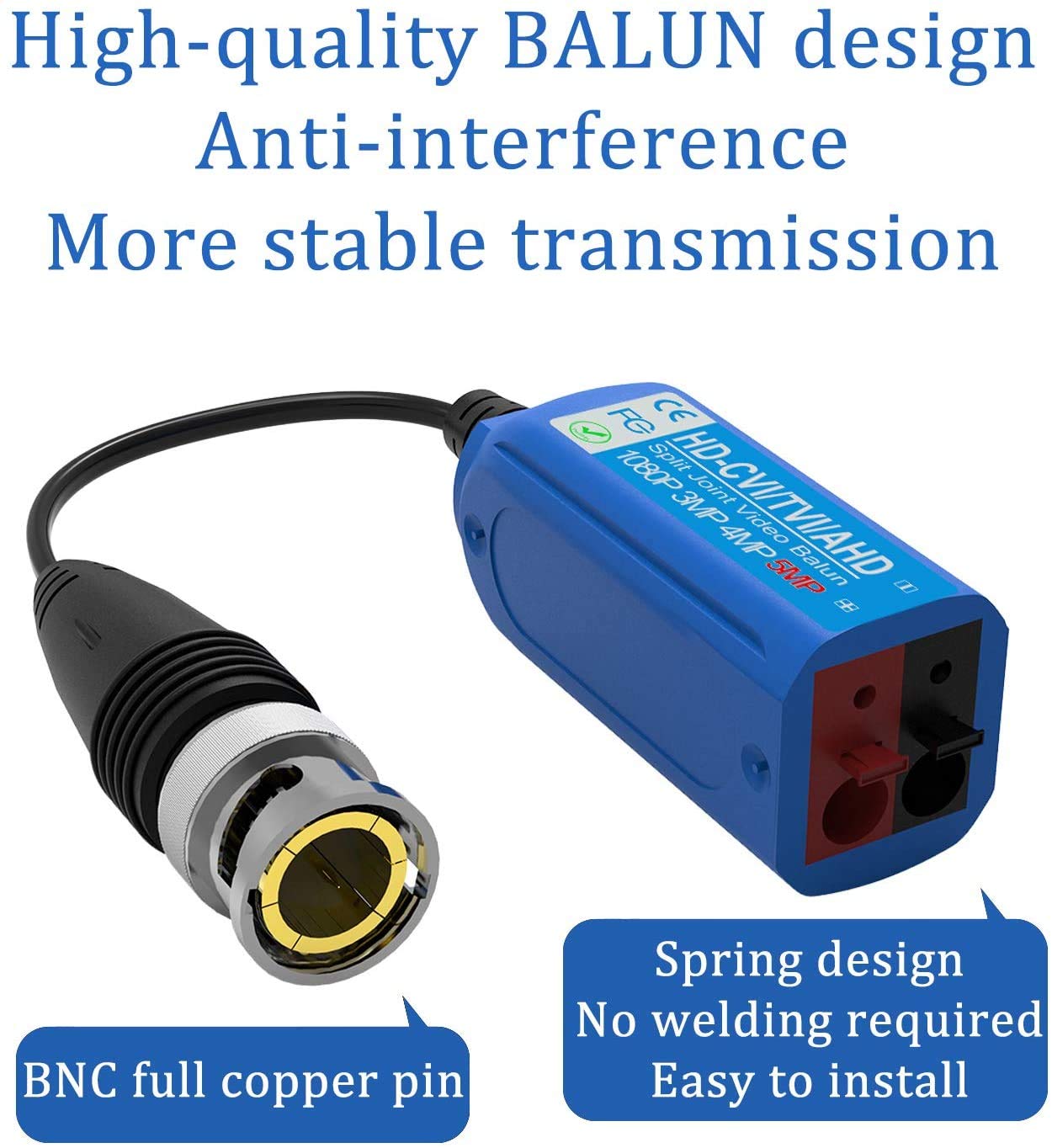LipiWorld® 5MP Split Joint Mini CCTV BNC HD-CVI/TVI/CVBS/AHD Passive Transceiver Video Balun (Pack-5) 1