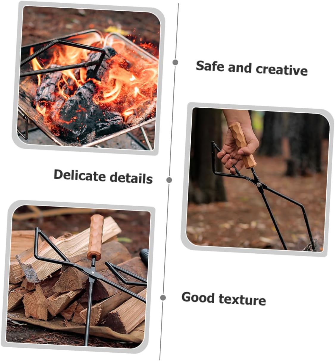 Heavy Duty Charcoal Clamp with Beech Wood Handle Fire Pit Tongs for Camping and Barbecue Fireplace Accessory Tool for Safe Charcoal and Firewood Handling Heat Resistant Grip