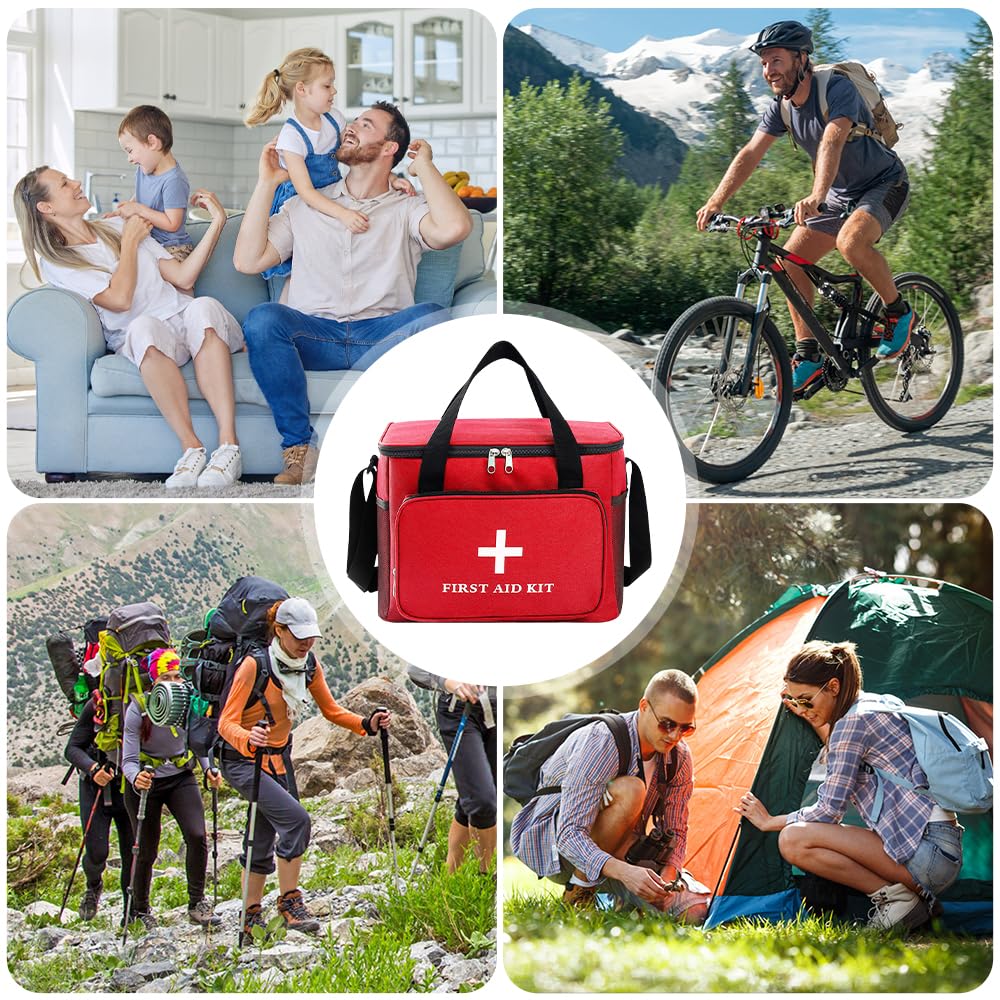 Reiseapotheke Tasche 14L,Medikamententasche XXL,Erste Hilfe Tasche Leer,mit Griff/Crossbody Schultergurt, Wasserdichtem, für Zuhause, Schule, Auto, Reisen, Camping, Wandern (Rot)