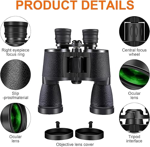 Miniatura 4 de Prismáticos de alta potencia de 10 x 50 para adultos, prismáticos compactos con visión nocturna con poca luz, binoculares impermeables y