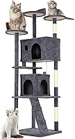 Vista 20 de FDW Torre de árbol para gatos de 54 pulgadas Ceniciento Centro de actividades de interior de varios niveles con postes rascadores de sisal