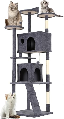 Miniatura 20 de FDW | Torre para Gatos de 54" | Gris Oscuro | Centro de Actividades Interior Multinivel con Postes Rascadores de Sisal, Condos, Perchas de Felpa,