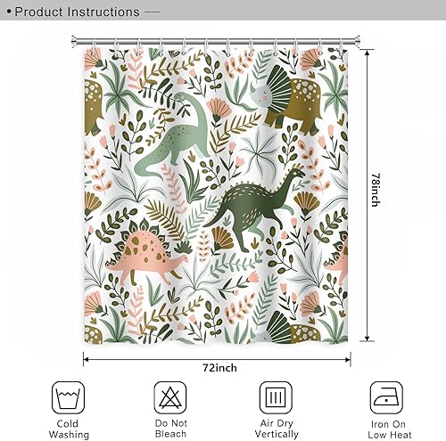 Miniatura 267 de Cortina de ducha de baño con temática de dinosaurio, cortina de ducha de hojas tropicales de dinosaurio verde con ganchos, cortina de ducha de tela