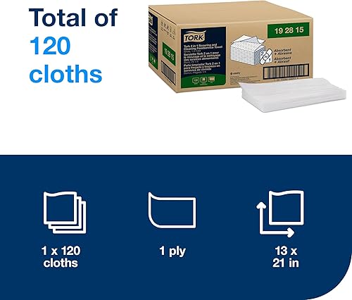 Miniatura 2 de Tork Toalla de servicio de alimentos 2 en 1 para limpieza y limpieza blanca, absorbente, 1 x 120 hojas, 192815