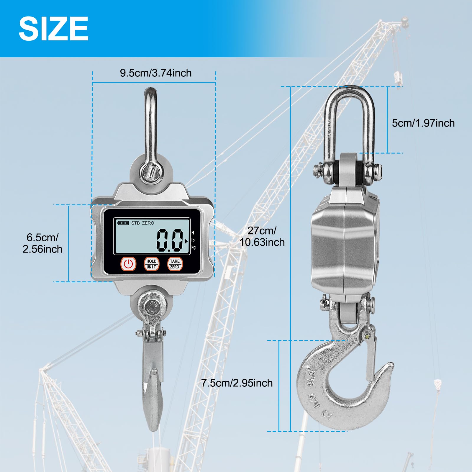Hyindoor Kranwaage 1000kg Elektronische Digitale Hängewaage 1T Heavy Duty Crane Scale Industrie Kranwaage mit LCD Bildschirm