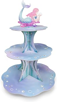 Decor365 Pink Mermaid Cupcake Stand for Mermaid Birthday Decoration Kids Under The Sea Party Decorations Ocean Beach Pool Side Girl Birthday Party Cake Decorating Supplies