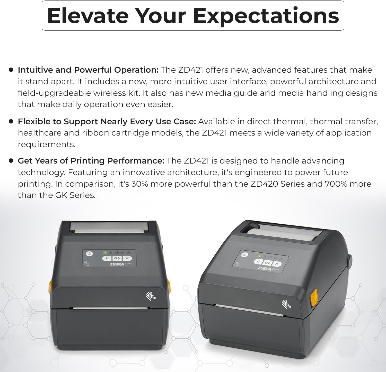 Zebra ZD421 (ZD4A042-D01M00EZ) USB/Bluetooth - Zebra GK420d Replacement, Direct Thermal Label Printer 203 dpi with 4x6 Thermal Roll + Power Adapter + USB 2.0 Cable + Microfiber Cloth Included