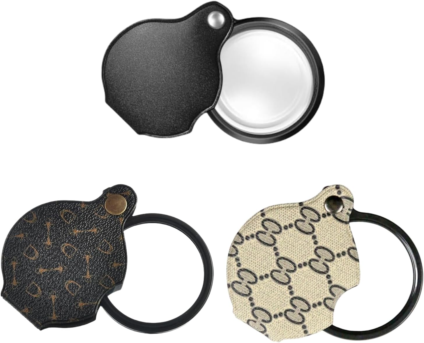 2PCS 15X Magnifying Glass Loupe Small Pocket Magnifying Lenses Glass Protective Holster Leather Lanyard for Seniors Reading Inspection Coin Hobby Jewelry or Exploring (Black + Black Print)
