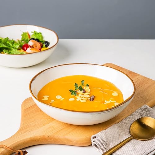 Miniatura 3 de AmorArc Juego de 6 cuencos de cerámica para cereales, hechos a mano de 24 onzas, para sopa de cereales, ensalada y pan, elegantes cuencos de cocina