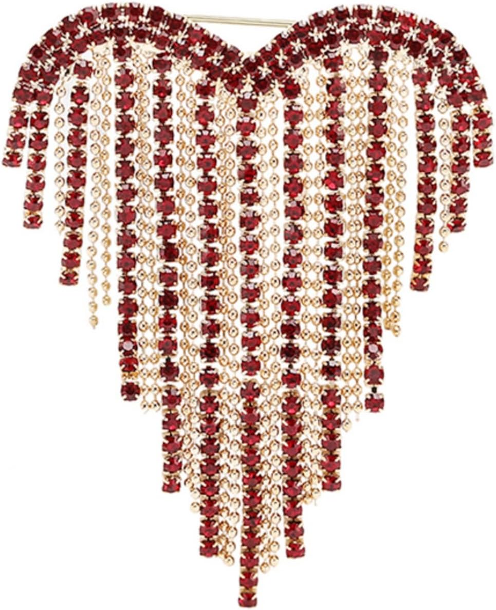 Crystal Heart Tassel Brooch for Women Sparkling Crystal Angel Wings Long Tassel Brooch Delicate Luxury Rhine Stone Heart Love Pin Fashion Wedding Party Birthday Valentines Accessories Jewelry Gifts