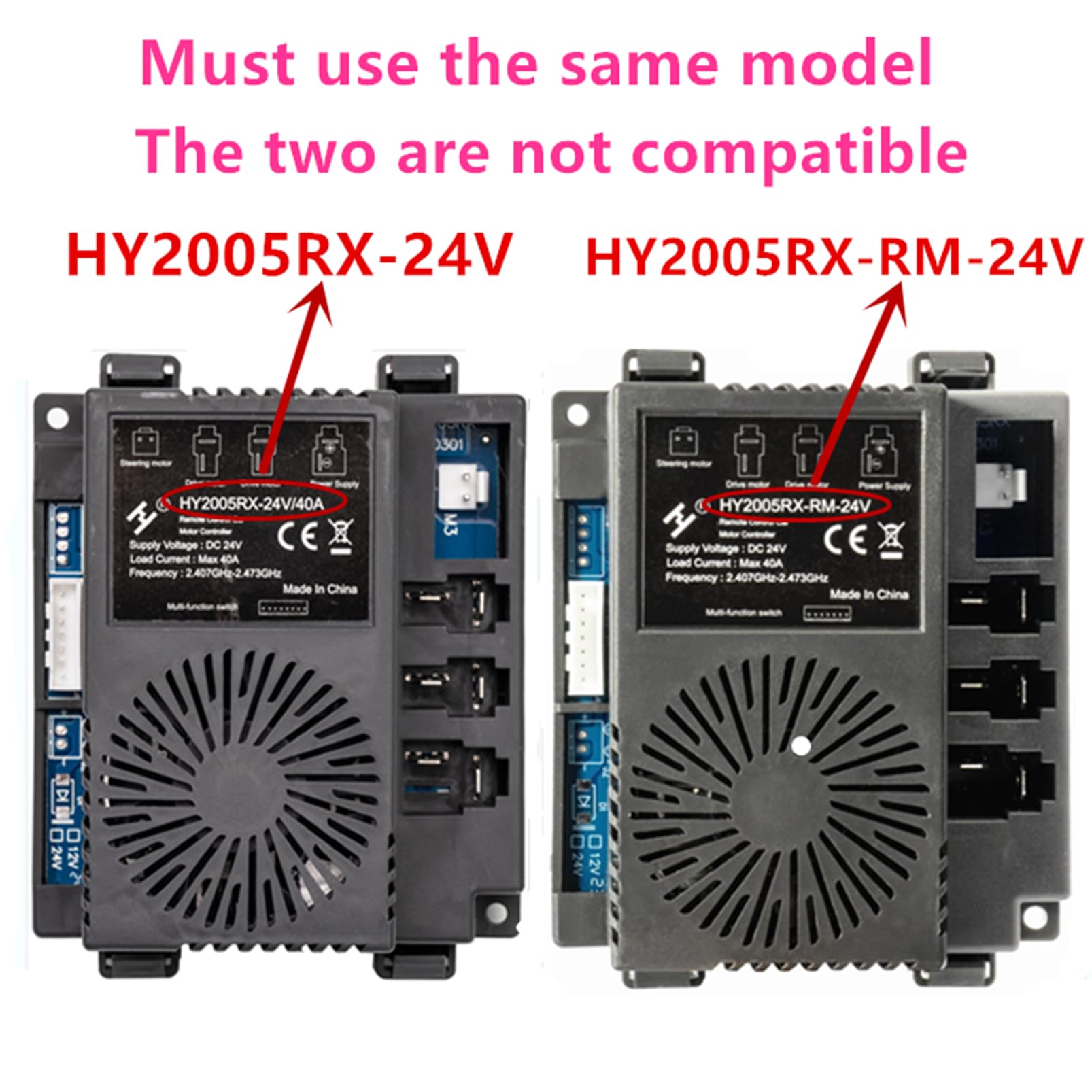 JIARUIXIN HY2005RX-RM-24V 2.4G Black Remote Control and Receiver, for Kids Ride On Toys, 24 Volt Control Box Motherboard Accessories Ride On Car Replacement Parts