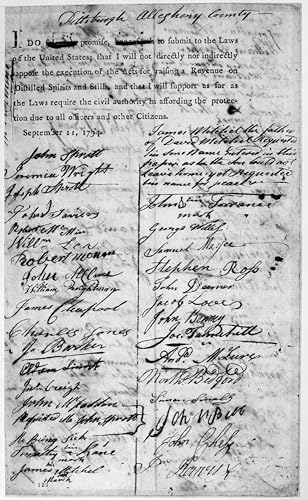 Rebelión del whisky 1794 Los participantes en la rebelión del whisky se les permitió salir libre después de firmar este juramento de someterse a las
