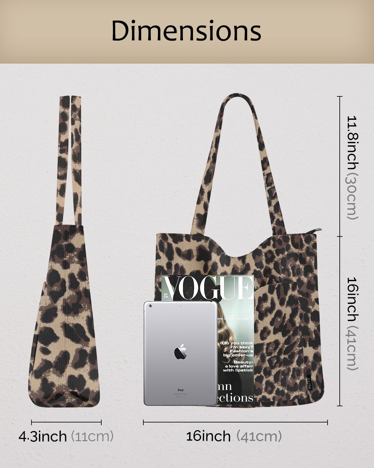 Prite Handtasche Damen Tote Bag Shopper Groß Umhängetasche Cord Beuteltasche Stofftasche für College Schule Arbeit Reisen Einkaufen