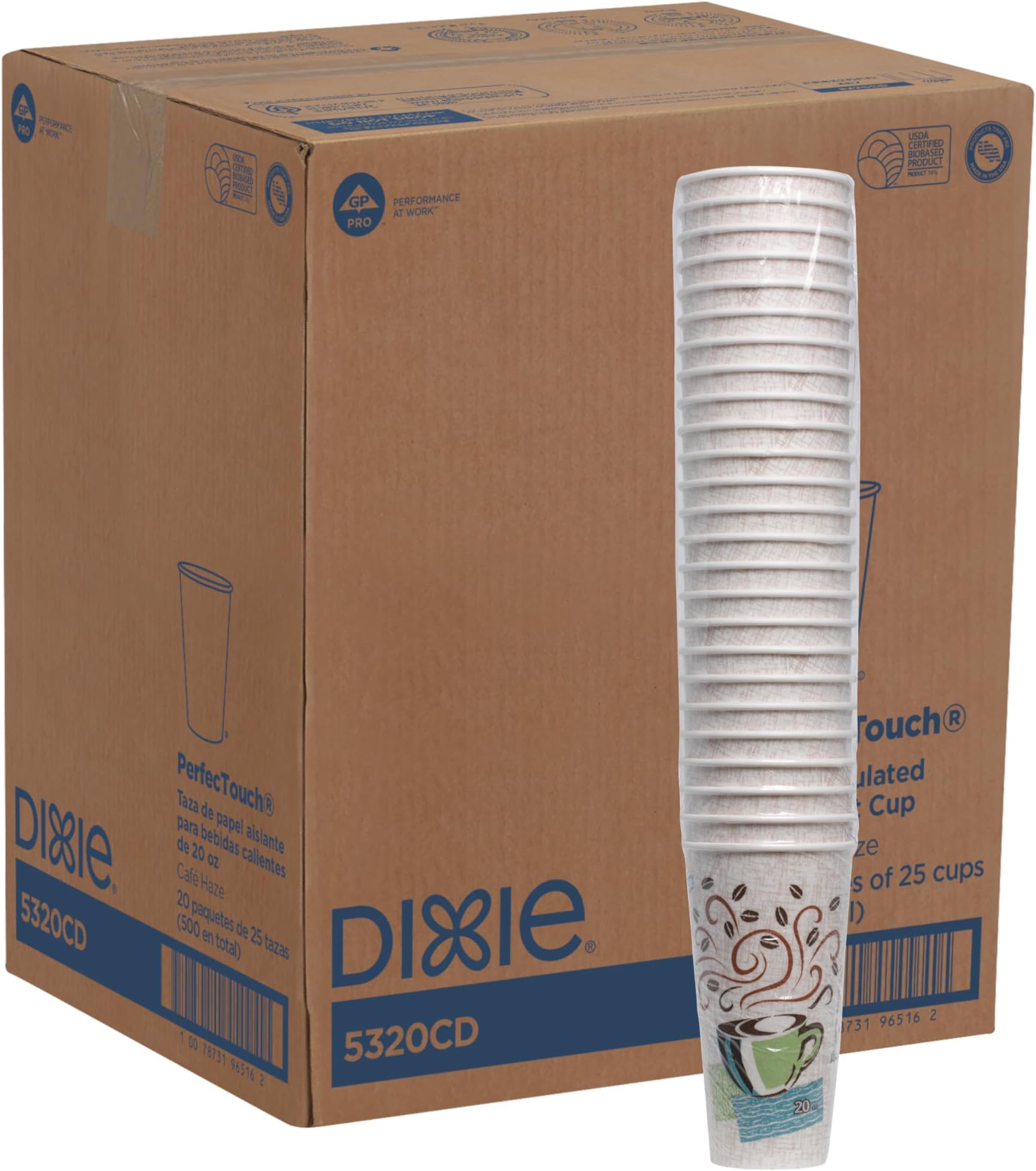 Dixie 5320CD PerfecTouch 20 oz. Cups, Paper, Coffee Haze (Pack of 500)