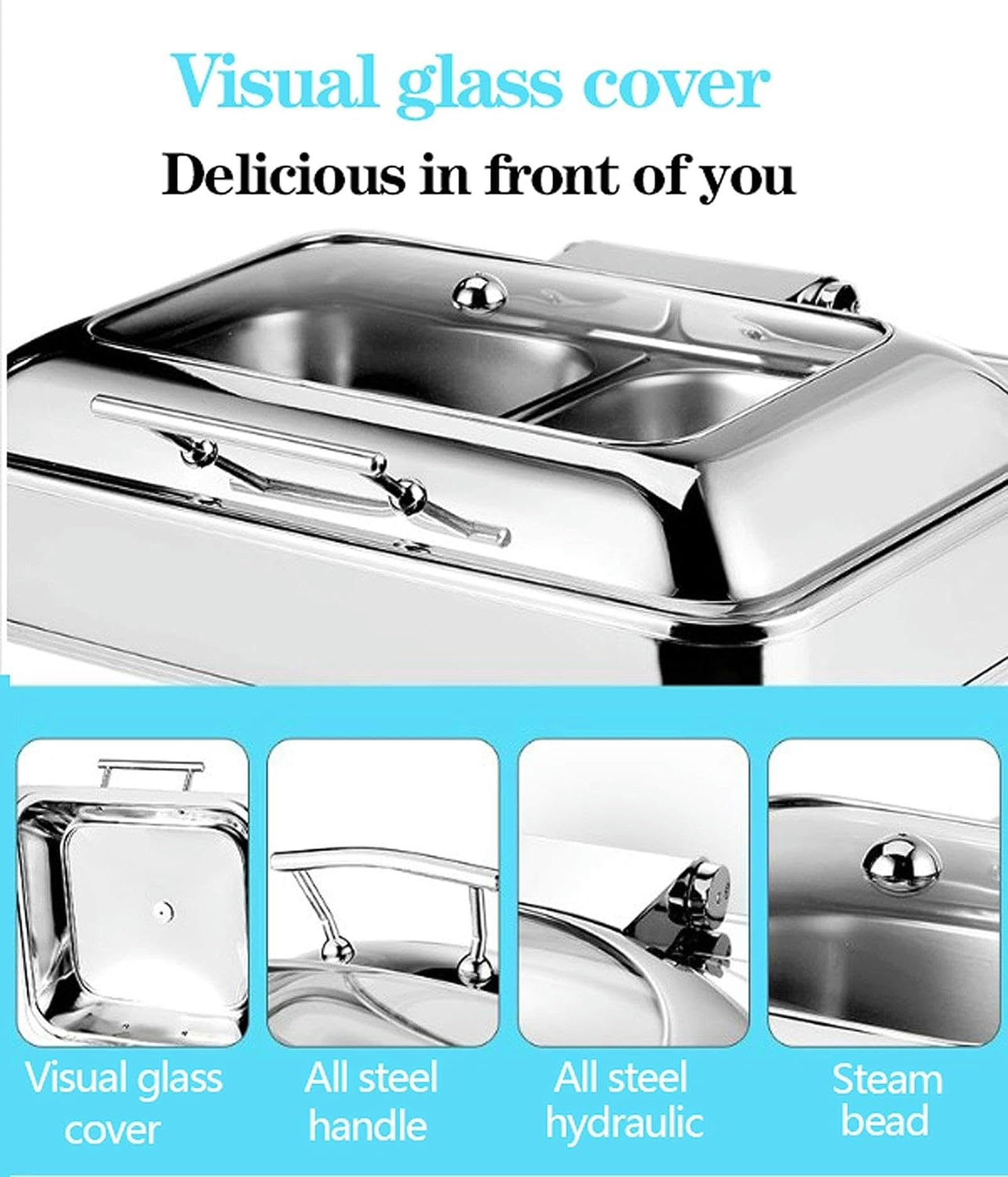 Calentador de Comida Chafing Dish Electrico para Buffet, 6L Calienta Platos Bandeja de Calentamiento para Banquetes de Fiesta en la Cocina