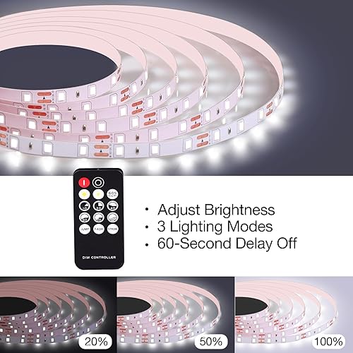 Miniatura 6 de Tira de luces LED blancas, tira de luz regulable de 50 pies con control remoto de 6500 K, luz blanca brillante, 900 luces LED flexibles con fuerte
