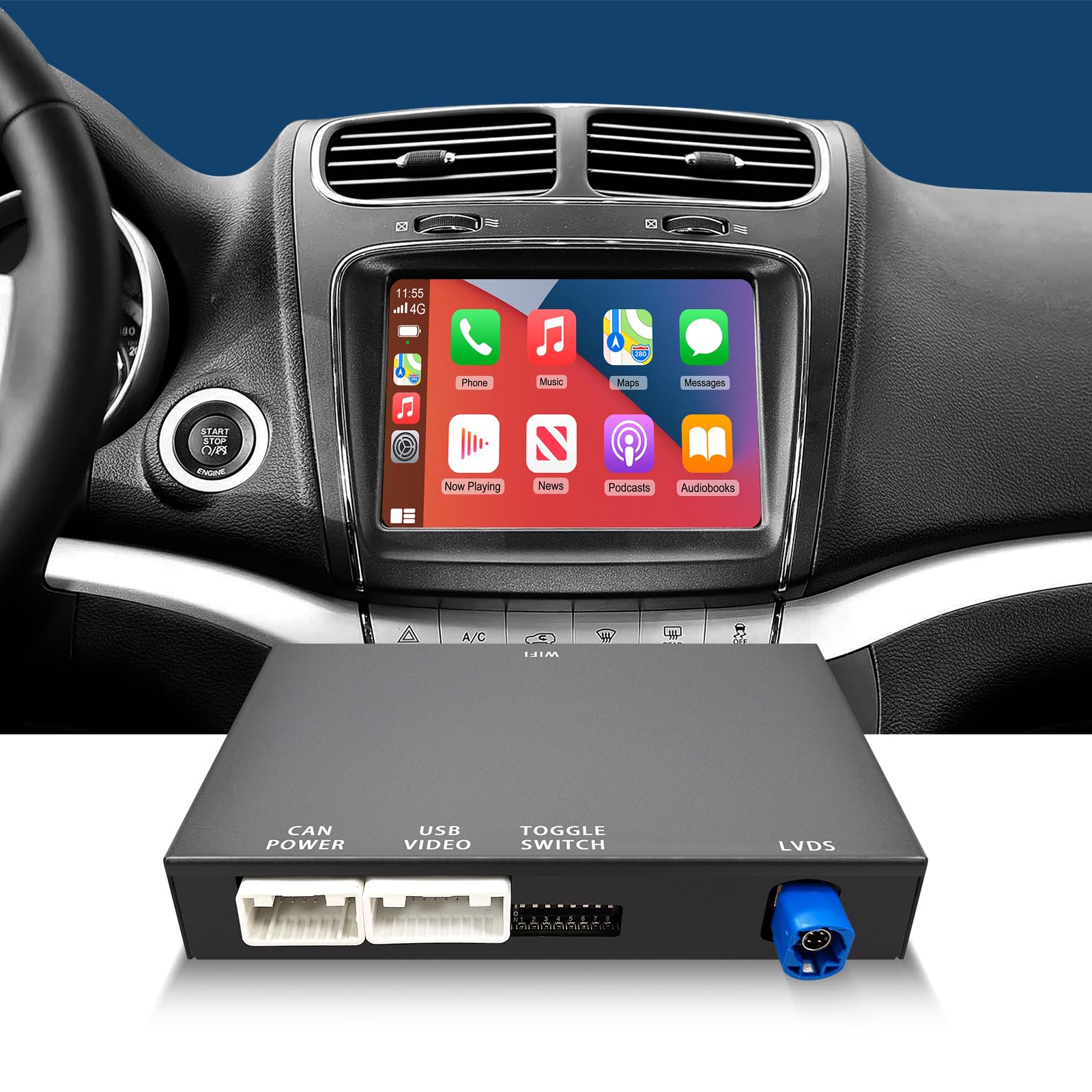 EZoneTronics Wireless CarPlay & Android Auto Retrofit Kit dekoder Box do Fiat Freemont 2013-2018, Plug & Play Upgrade Carplay, obsługa SWC Wi-Fi, Bluetooth, sterowanie głosem, nawigacja GPS