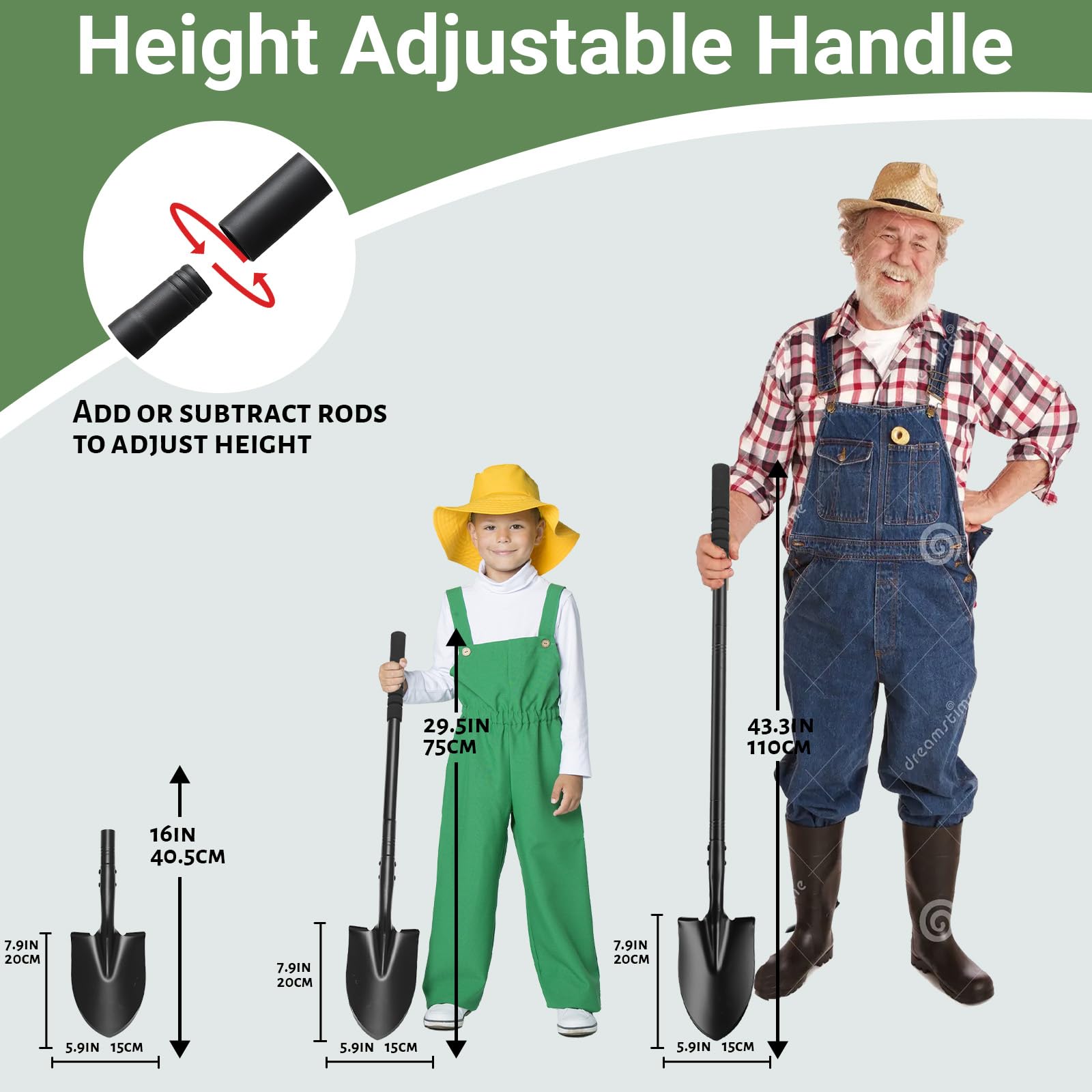Piccole pale per scavare, pala da giardino con manico da 110 cm, resistente pala in metallo portatile per giardinaggio, campeggio, scavo paesaggistico, uso fuoristrada, nero