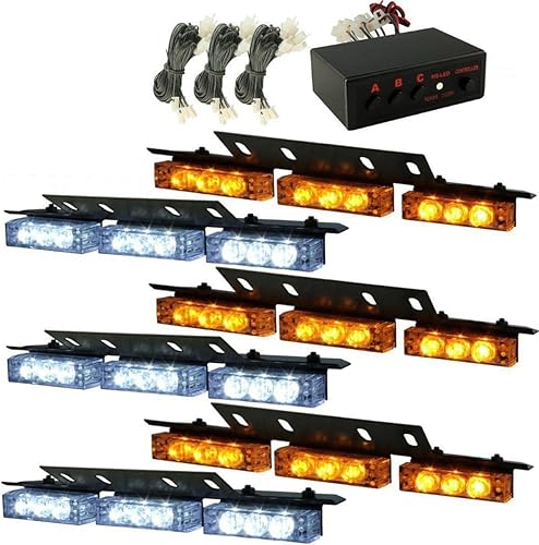 Miniatura 8 de Barra de luces estroboscópicas intermitentes para vehículos de emergencia, 54 ledes de advertencia (amarilloblanco)