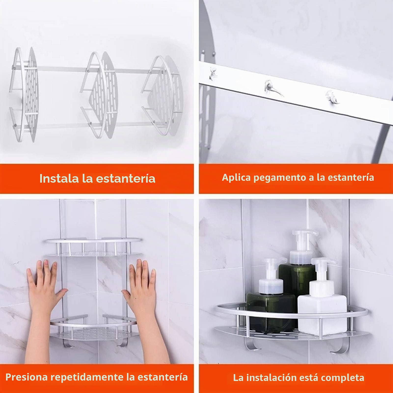 Tissting Estante de Ducha de Esquina, Organizador de Almacenamiento de 3 Niveles con Soporte de Succión para Baño y Cocina Pared en Aluminio con Ganchos para Champú y Utensilios Organizar Productos | Estante de pared plateado con ventosa antigoteo para ch