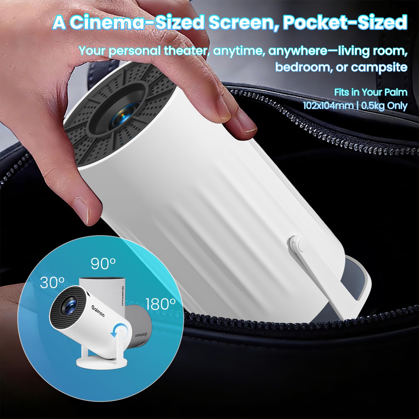 AMANKA Mini Proiettore con WiFi e Bluetooth Integrato, Proiettore PortatileAuto Keystone Home Theater Rotazione Di 180° Full HD Supportato per Telefono/PC/TV/HDMI/PS5, 200ANSI