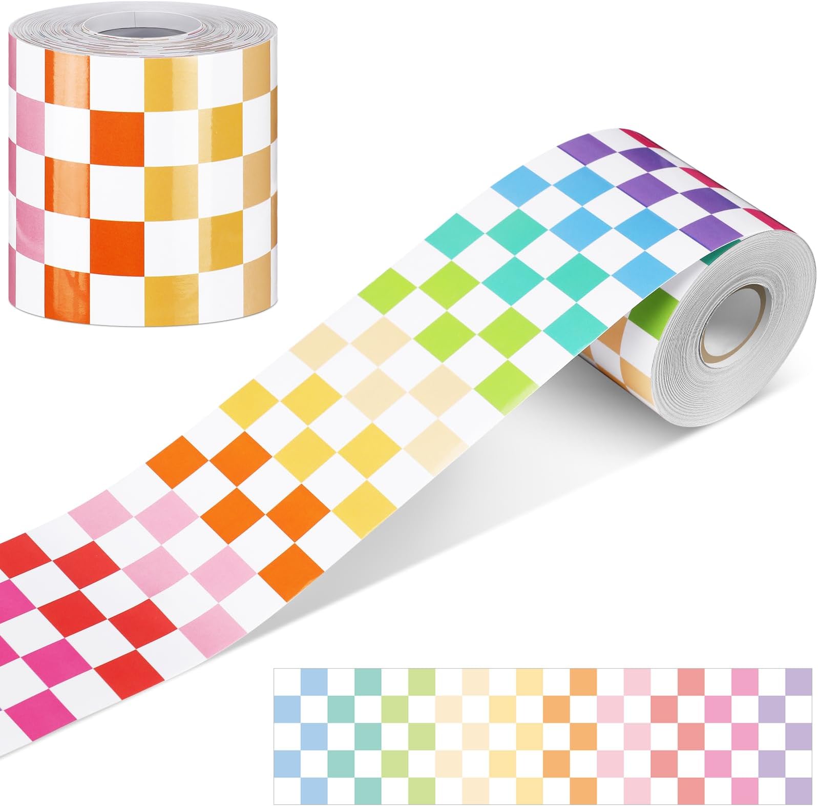Zonon 65 Feet Checkerboard Bulletin Board Border Decorative Straight Wavy Rolled Border Trim Borders Classroom Back to School Decor(Pastel Color)