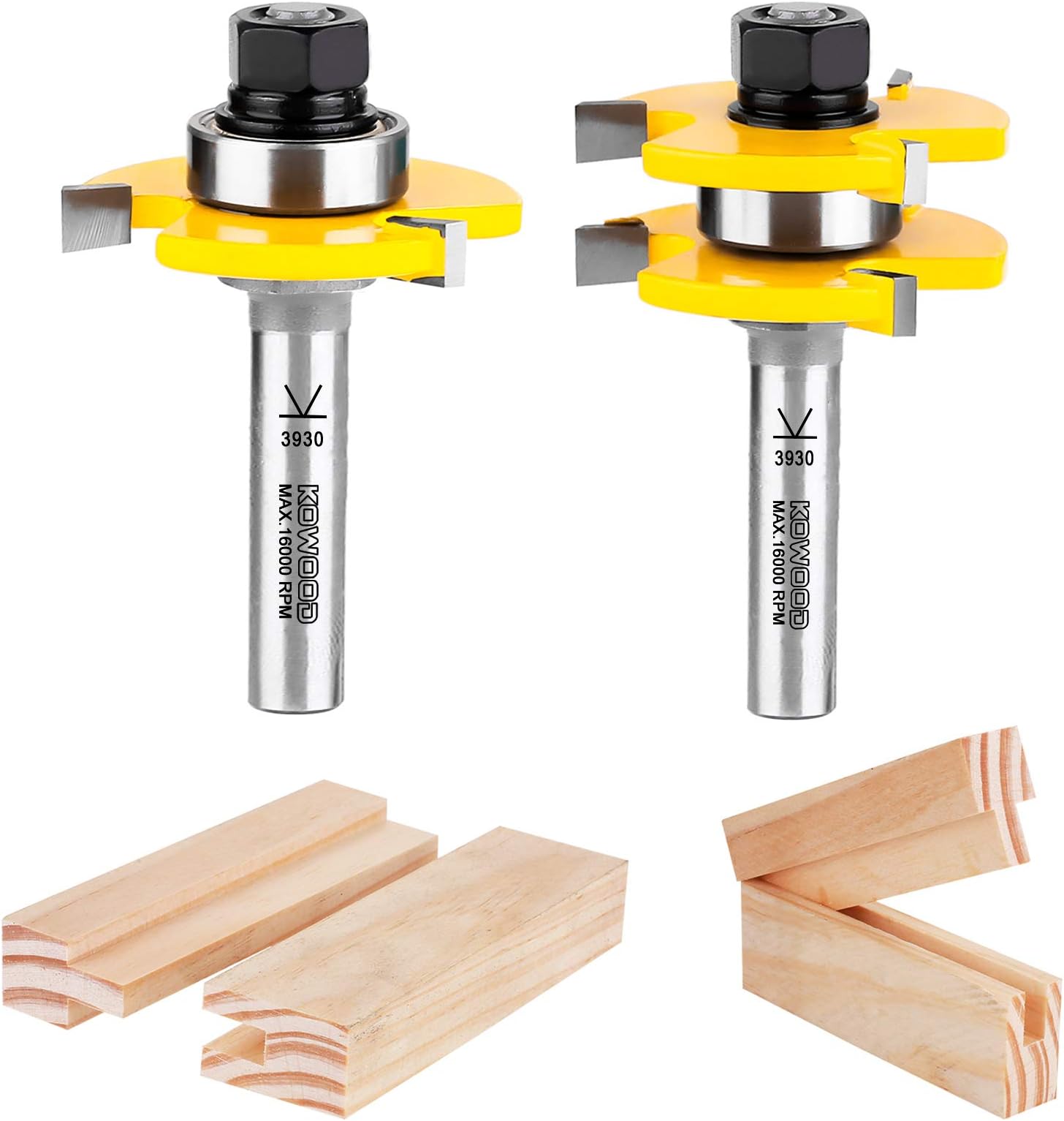 Tongue and Groove Set of 2 Pieces 1/2 Inch Shank Router Bit Set 3 Teeth Adjustable T Shape Wood Milling Cutter