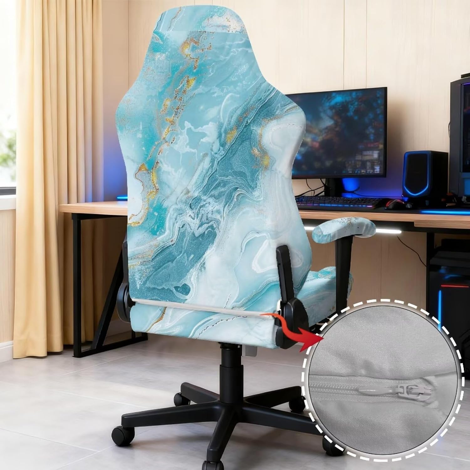 Marble Stretchy Recliner Chair Cover 4 Piece Set Armrest Sleeves Elastic Band Design Fits Gaming Office Chairs Anti-Pet Scratch Washable