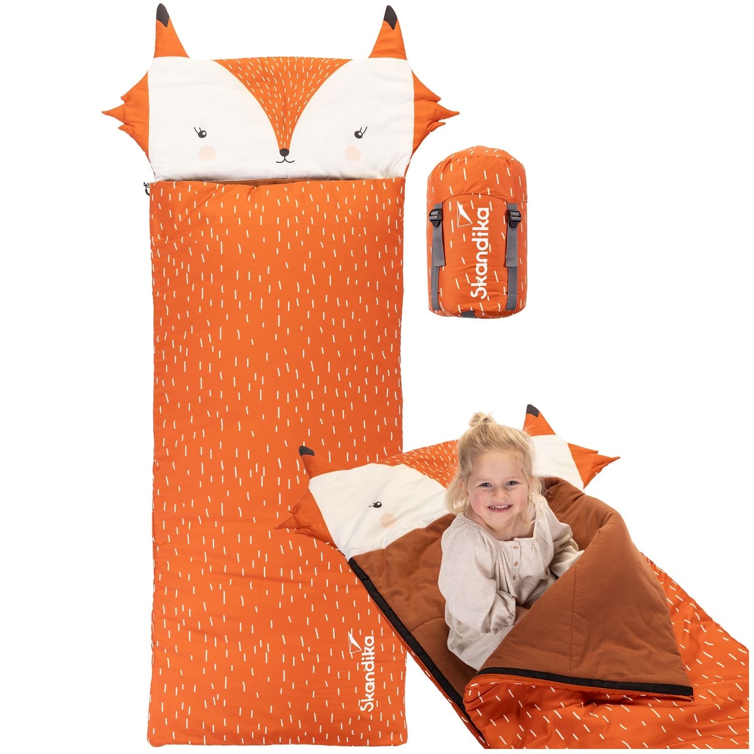 Skandika Soti Sac de couchage pour enfant jusqu'à 150 cm - Design coloré : renard, licorne, lion, avec coton, lavable en machine