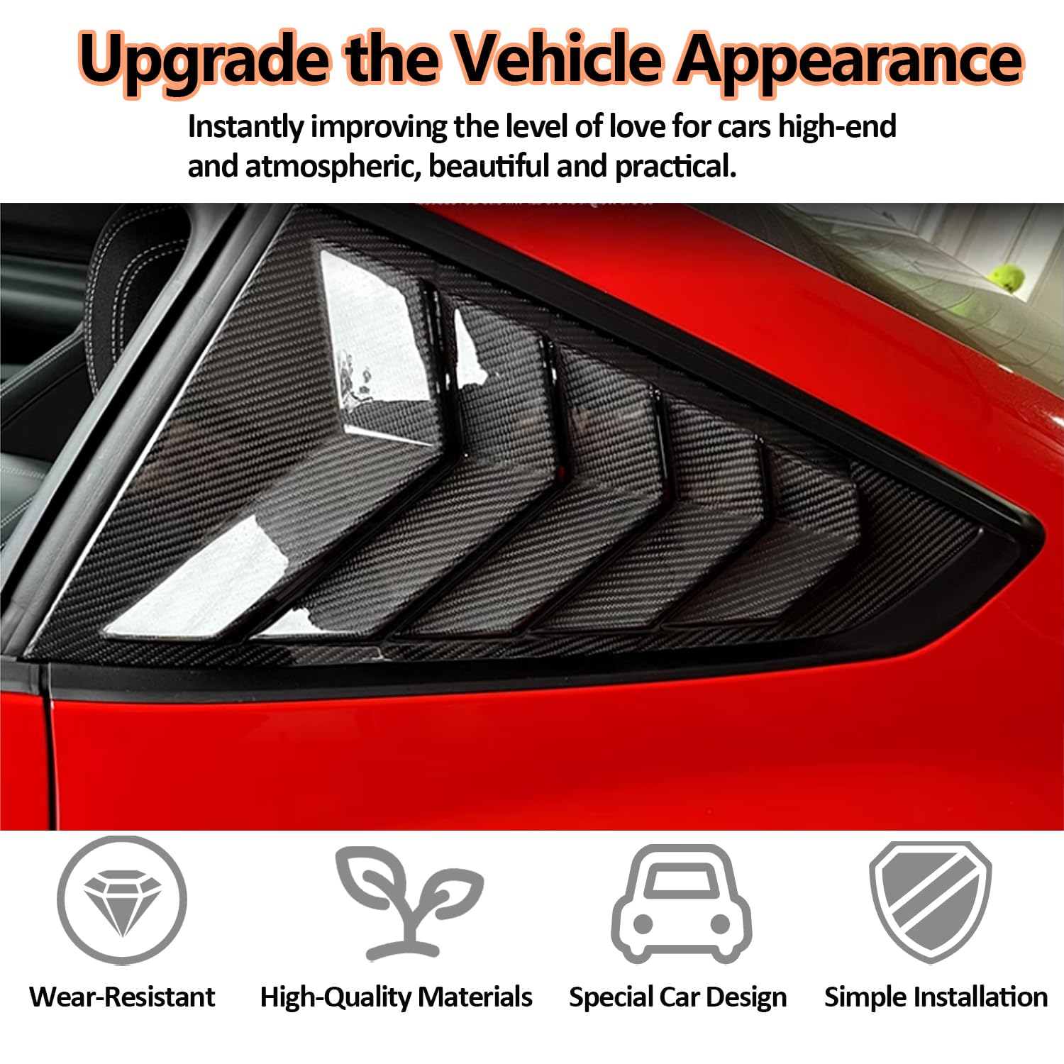 Xhfarce Window Louvers Fits for Ford Mustang 2024 2025 Accessories Rear Side Window Louvers Windshield Sun Shade Cover Auto Exterior Decoration Trim Accessories(Carbon Fiber)