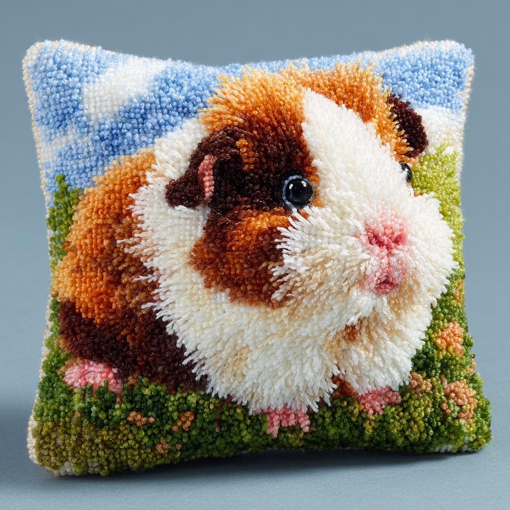 Taxpy DIY Latch Hook Cushion Kits, Animal Guinea Pig Needlework Embroidery Set Crochet Needlework Crafts with Latch Hook Tool 43x43cm