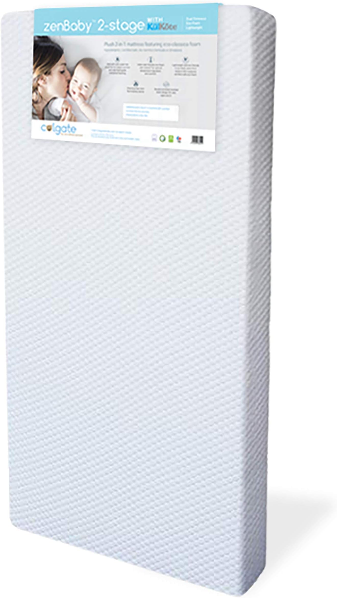 Colgate Mattress zenBaby 2-Stage Crib Mattress - Features 5-Inch Thick Dual-Zone Hypoallergenic Ecofoam with KulKote Technology on Infant Side for Temperature Regulation