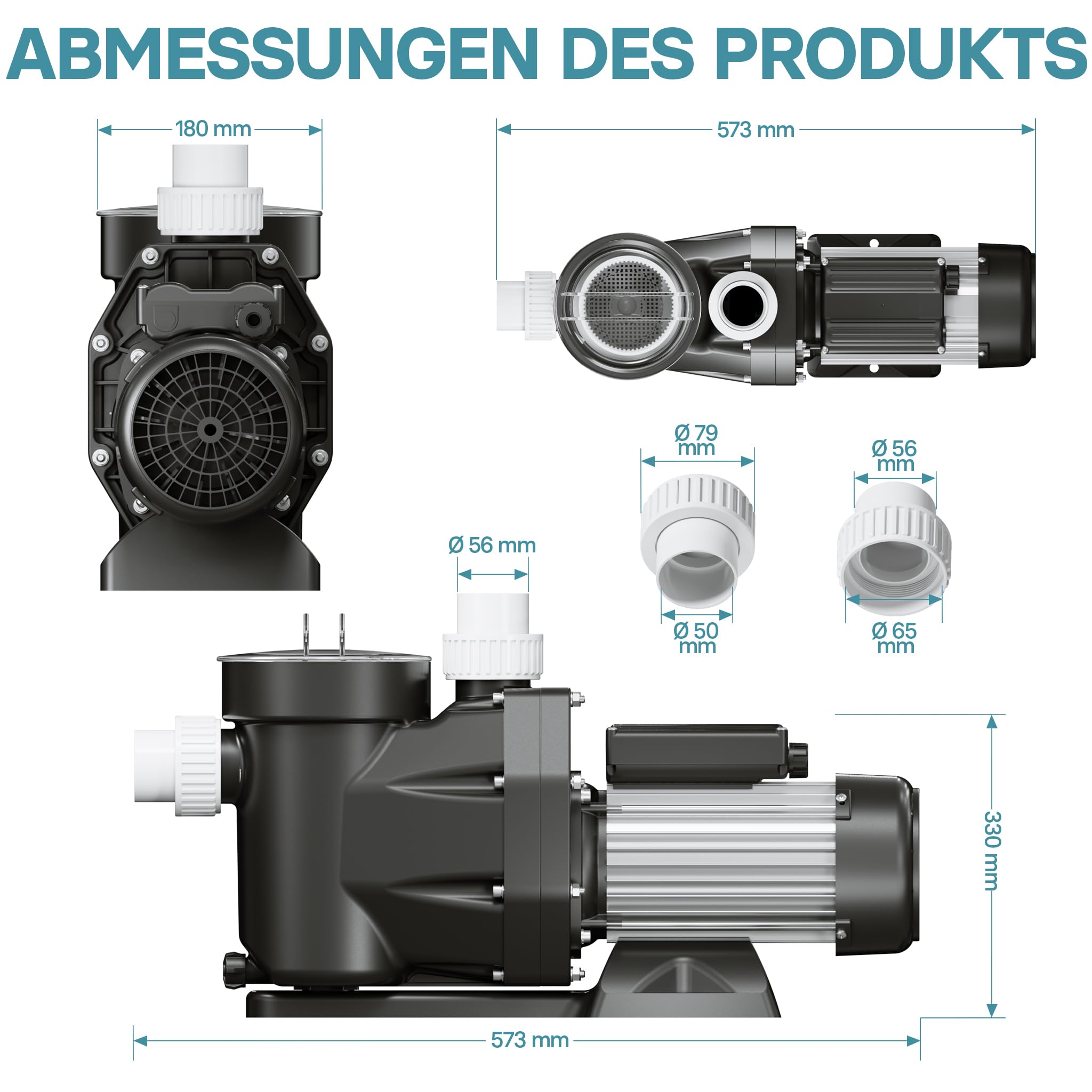 WilTec Poolpumpe 19200 l/h 750 W Schwimmbadpumpe Filterpumpe Umwälzpumpe