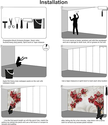 Miniatura 6 de FLFK Papel tapiz de pared con diseño de flores y joyas 3D, póster de pintura, papel de pared para sala de estar, dormitorio, decoración del hogar,