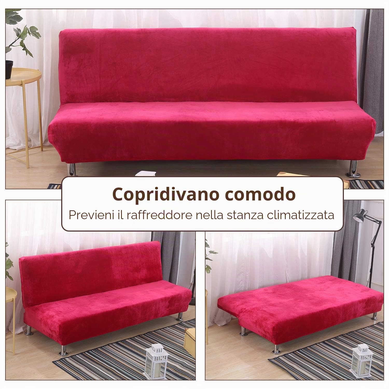 PETCUTE Copridivano Senza Braccioli Elastico copridivano per Divano Letto Senza braccioli Elasticizzato Vino Rosso