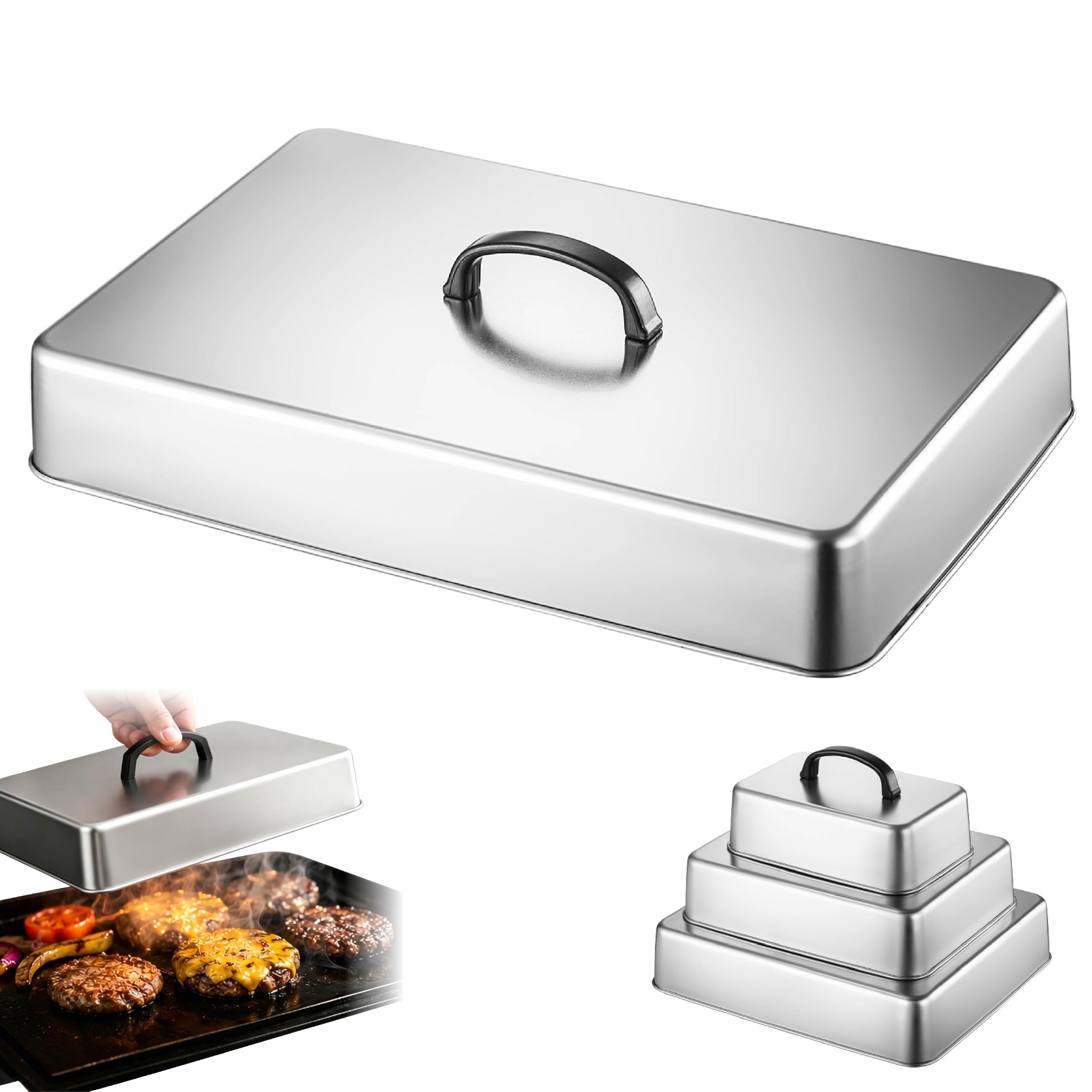 Cloche Plancha Rectangulaire avec Poignée Anti-Chaleur Cloche de Cuisson，43.5 * 28.2 * 6.6CM