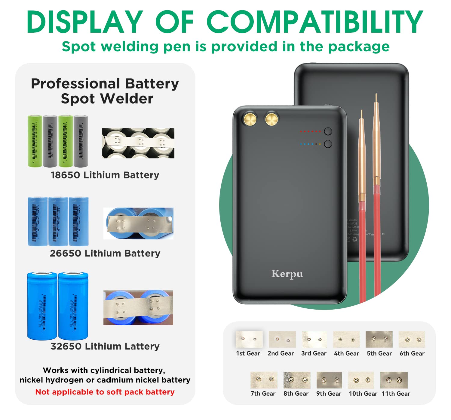 Mini-Punktschweißgerät, Kerpu 5000mAh Batterie-Punktschweißgerät, 6-Gänge einstellbar mit Typ-C Ladeanschluss, 5M Nickelblatt-Schnellspannstift für die Herstellung von DIY-Batteriepaketen