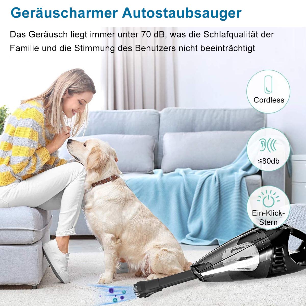 Aspirador de coche Aspirador portátil de mano 120W Aspirador en seco/húmedo 5KPA Potencia de succión 22000r/min Velocidad nominal con cable de alimentación de 11,5 pies para el hogar, automóvil