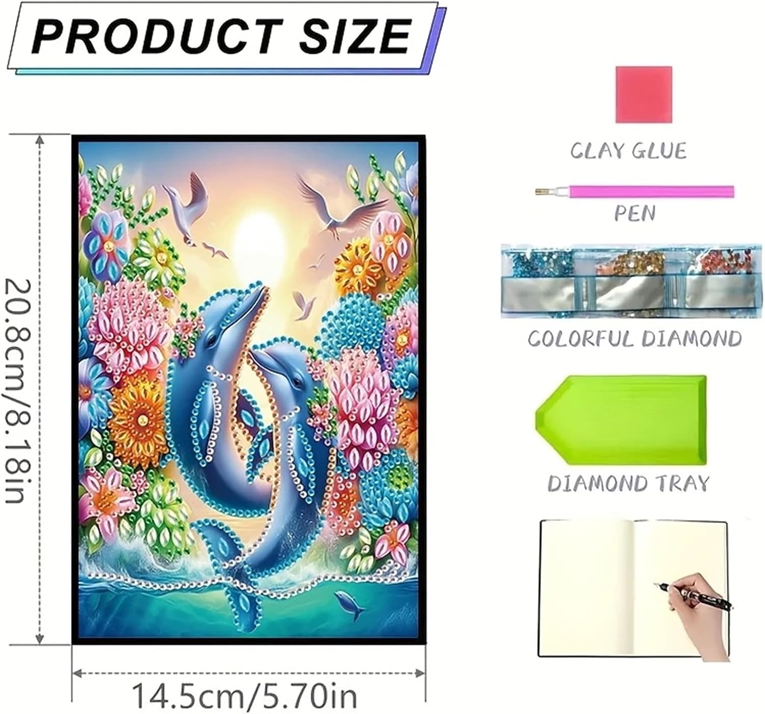 Dolphin Diamond Painting Notebook for Adults, A5 Diamonds Art Journal and DIY Sketchbook, Diamond Art Kit Supplies,Gift for Beginners, Craft Lovers, Artists. (Dolphin) image 4