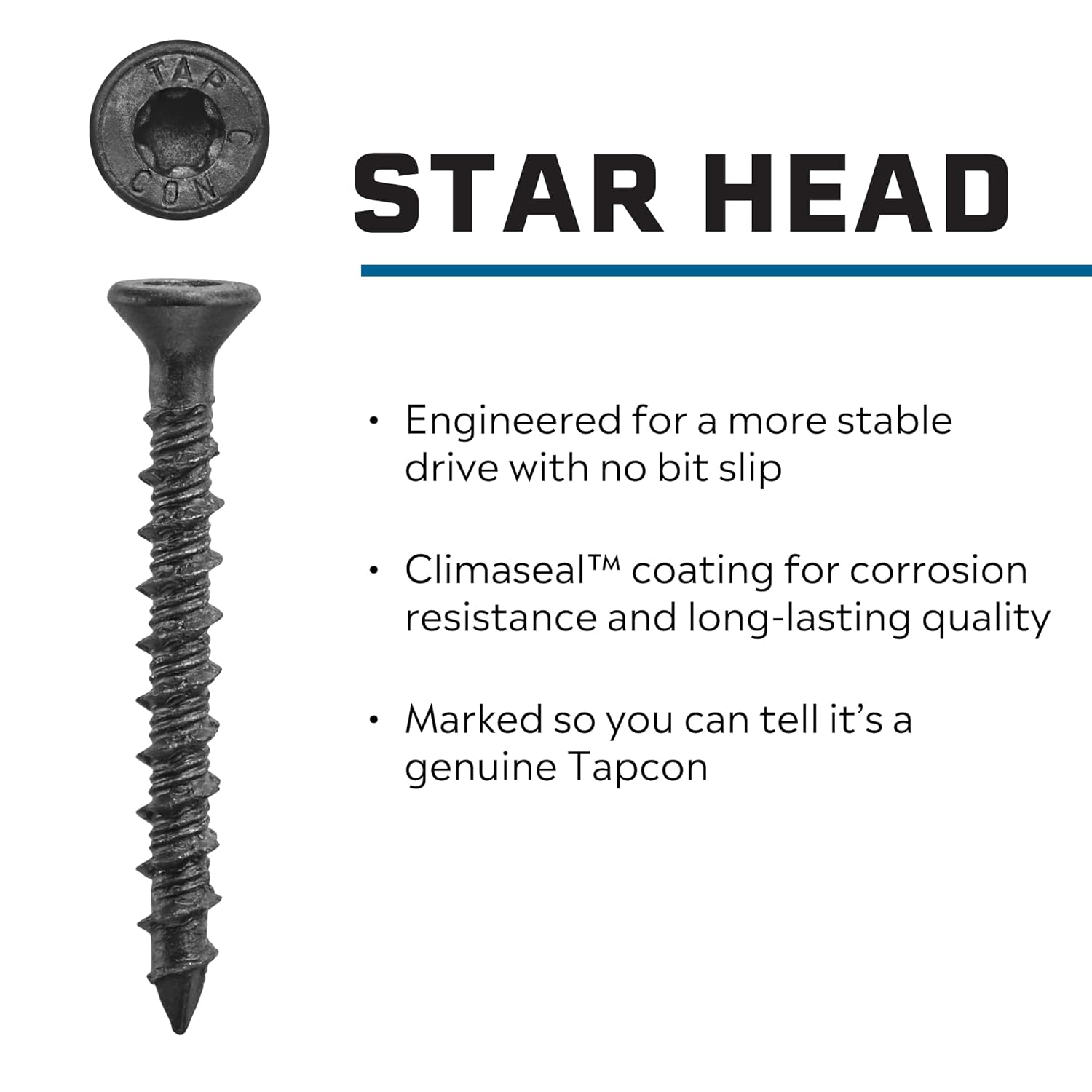 Tapcon 1/4 x 2-3/4 Inch Black Star Head Concrete Anchors, 75 PCS, Corrosion Resistant Climaseal™ Coating, Heavy-Duty Concrete and Masonry Screws, Star Drive Recess, Drill Bit Included