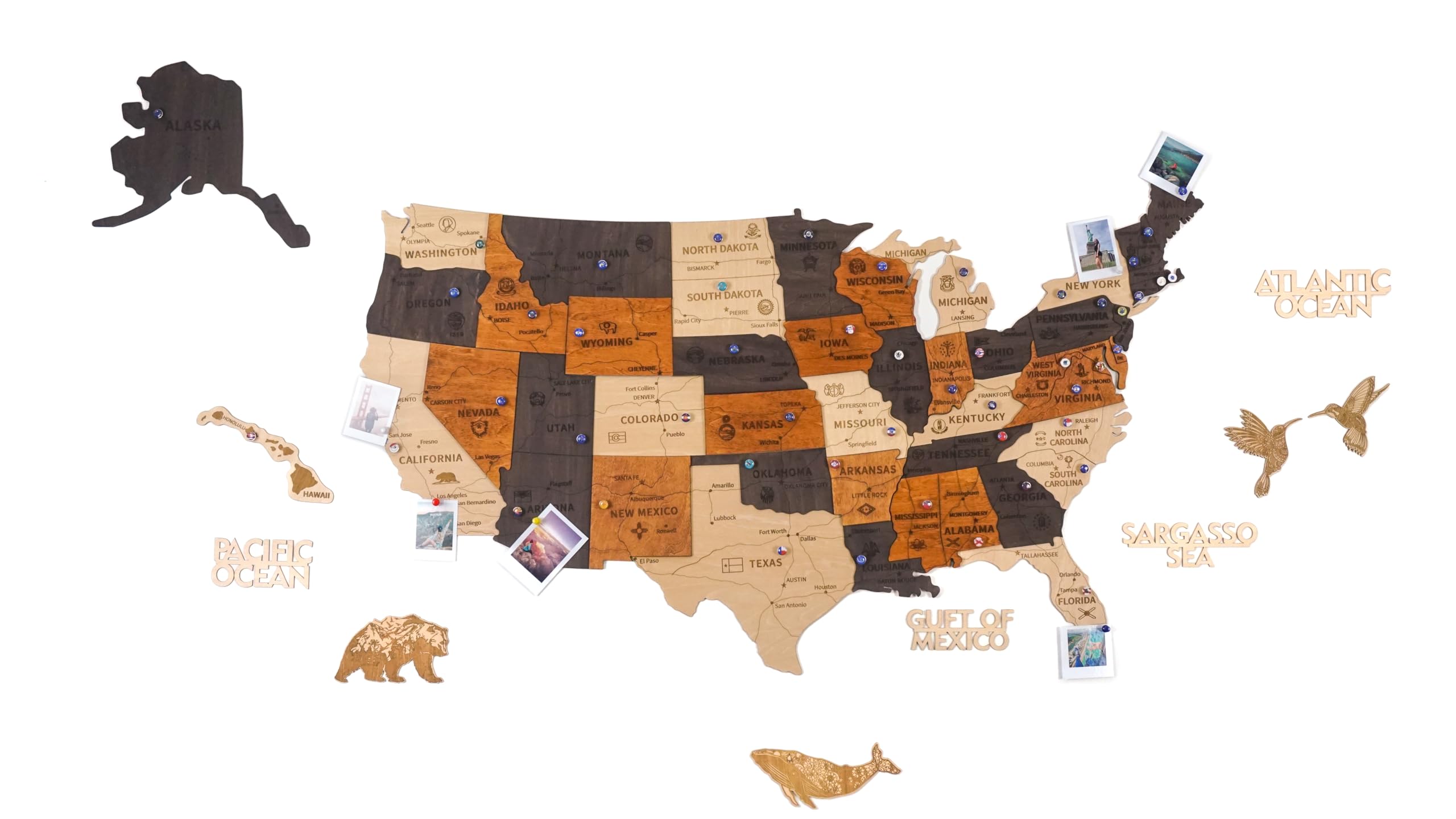 HYPERI 3D Wooden USA Map Wall Art, Large Décor - US Travel Map with Push Pins, Christmas, New Year, Housewarming Gifts New Home - Wall Art For Home & Kitchen or Office (L - Prime)