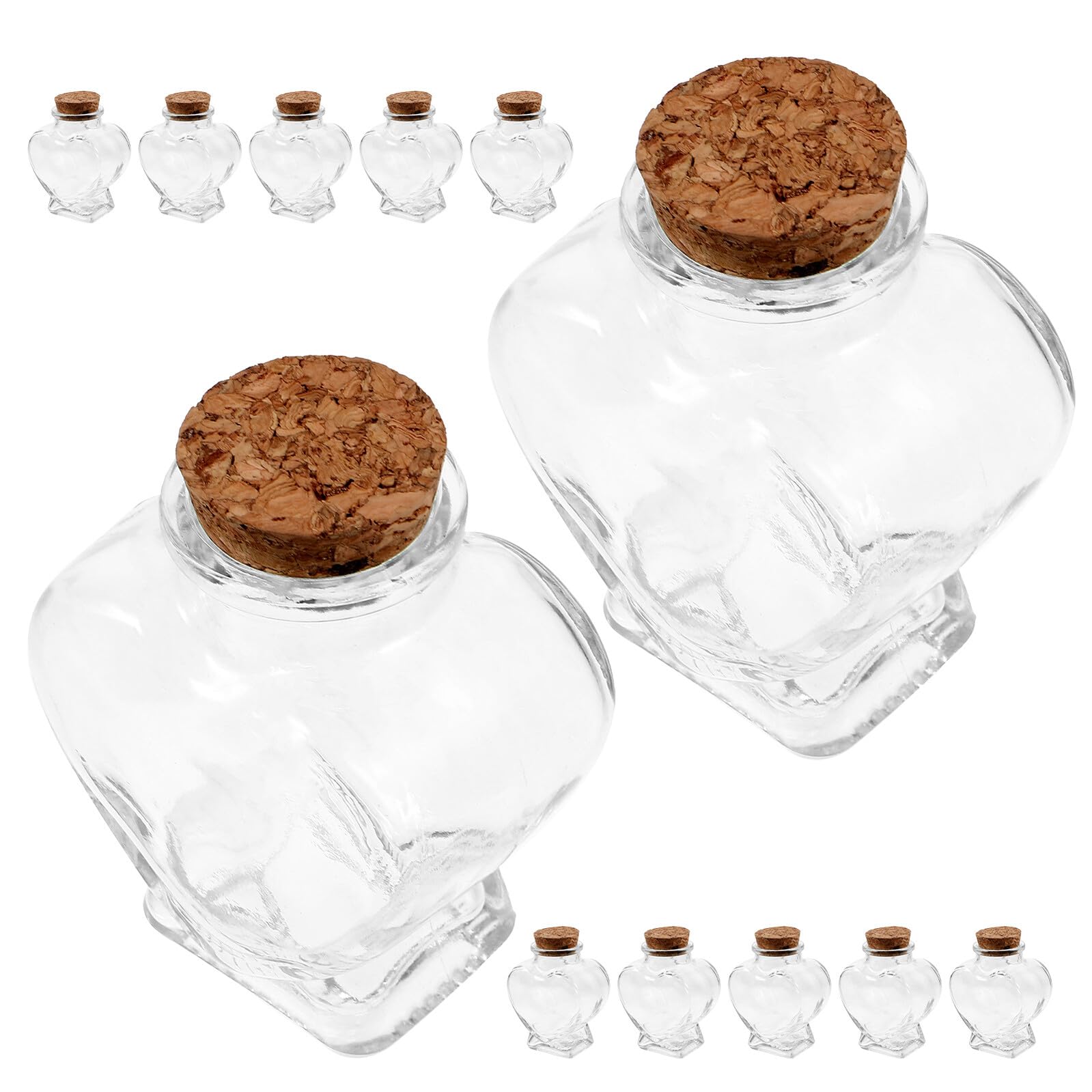 Bouteilles verre forme de cœur avec bouchon liège de 12 pièces pour bonbons