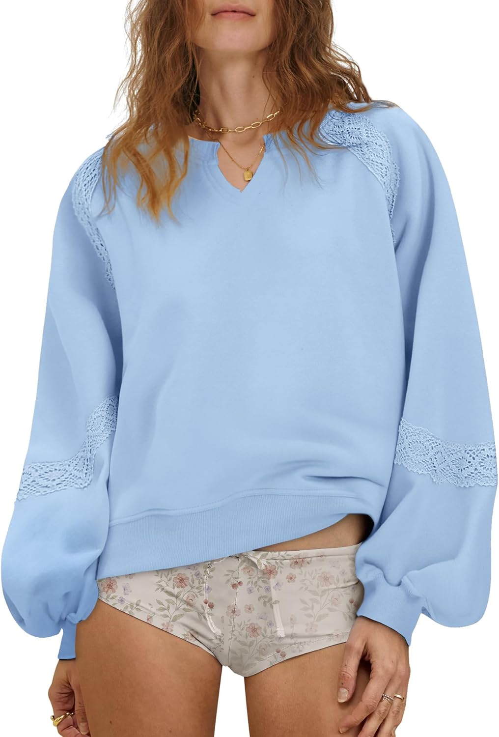 Gacaky Sweatshirt for Women Oversized Fleece Embroidered Crochet Cropped Pullover Tops Fall Fashion Outfits Clothes
