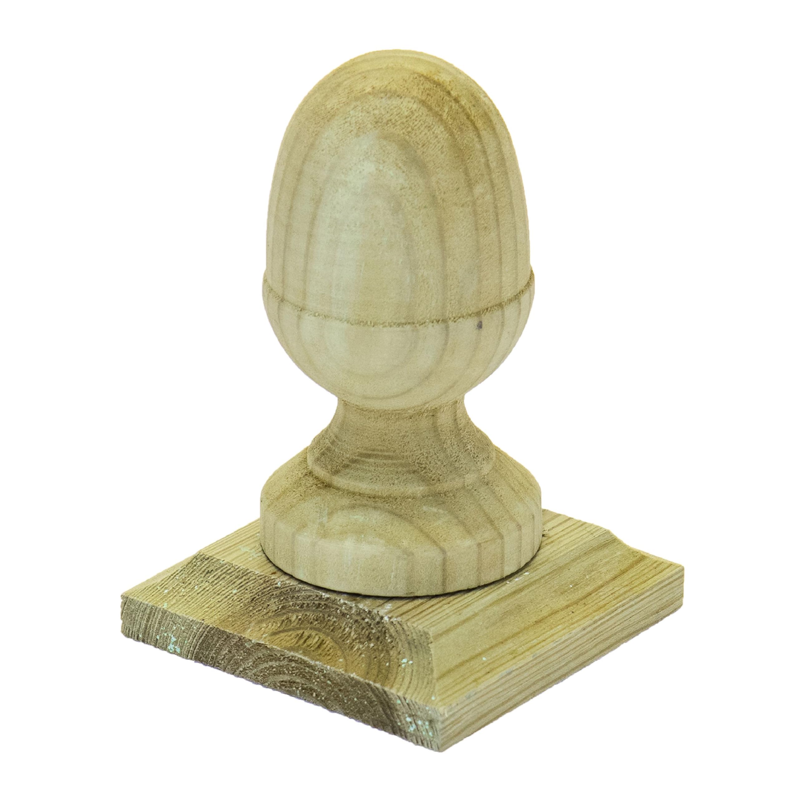 Timber Wooden Fence Post Cap with Acorn Finial Design 100x100mm – Fits 3x3" (100x100mm) Square Posts, Tanalised Pressure Treated EU Wood, Overhang for Improved Protection (Green Stain)