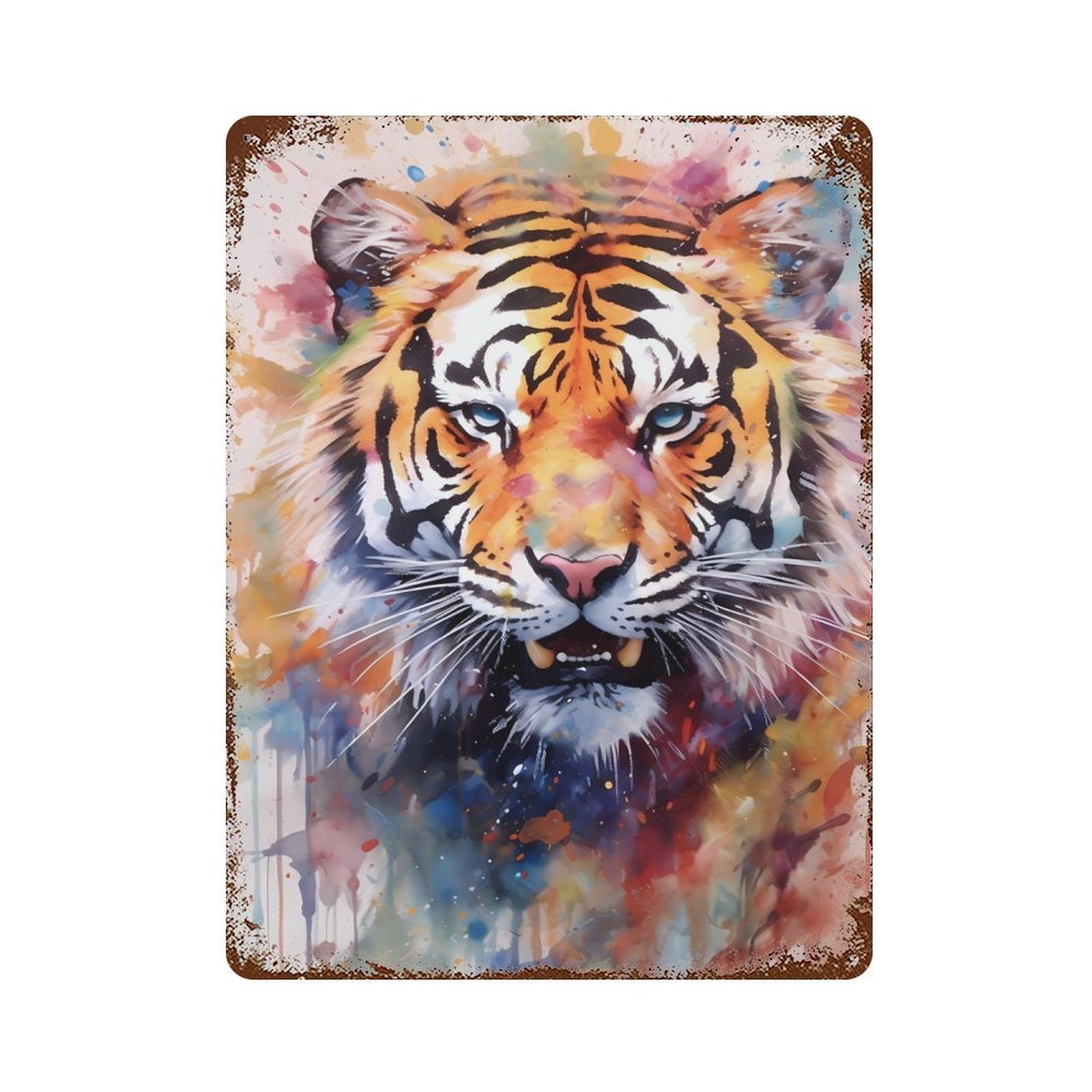 Tiger Watercolor Rust Effect Tin Sign 15.7"x11.8", Ideal for Farmhouse, Kitchen And Entryway Decor